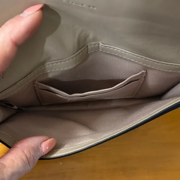 Coach Two-Tone Cream & Taupe Leather Crossbody Wristlet with Black Strap - Picture 9 of 16